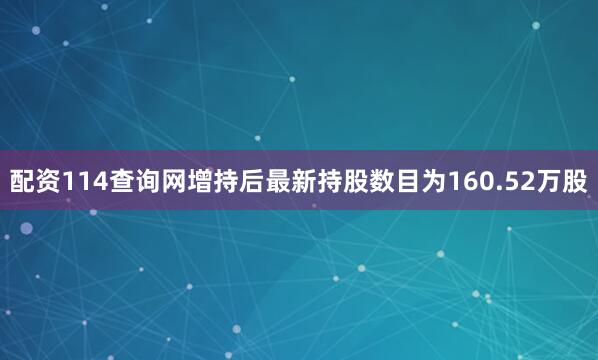 配资114查询网增持后最新持股数目为160.52万股
