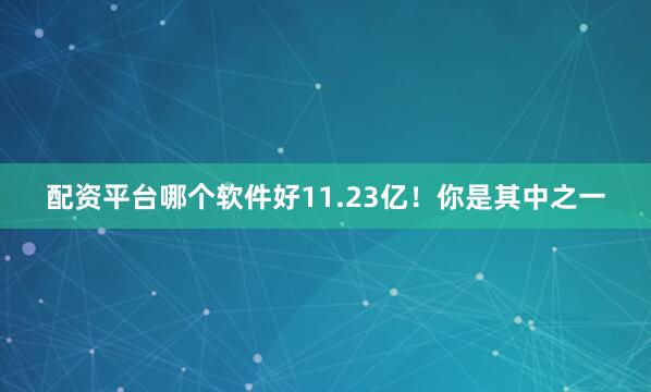 配资平台哪个软件好11.23亿！你是其中之一