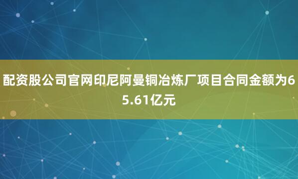 配资股公司官网印尼阿曼铜冶炼厂项目合同金额为65.61亿元